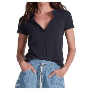 NEW ASKK NY classic henley top in stone black